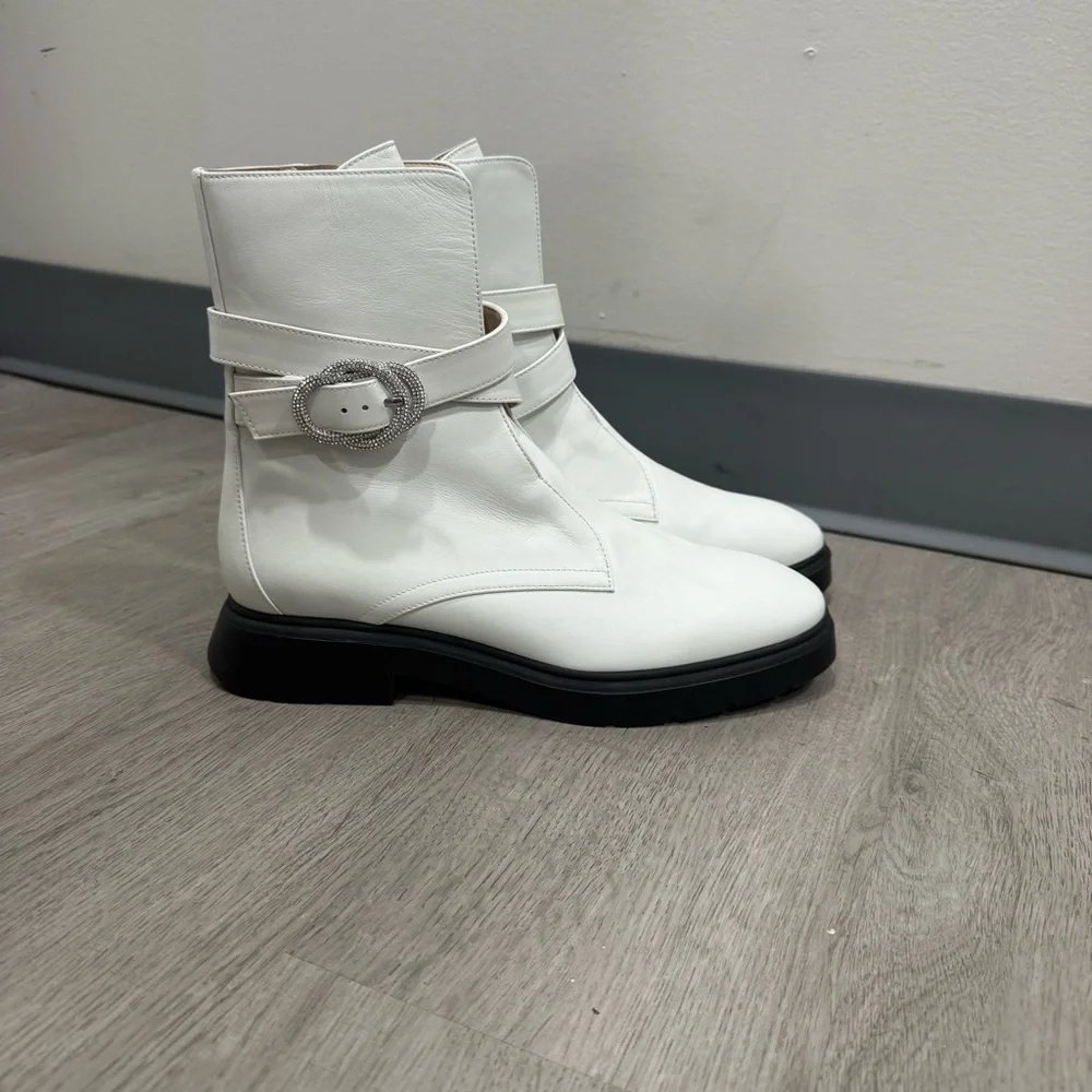 Stuart Weitzman Boots Crystal Bucket Ankle in White Leather